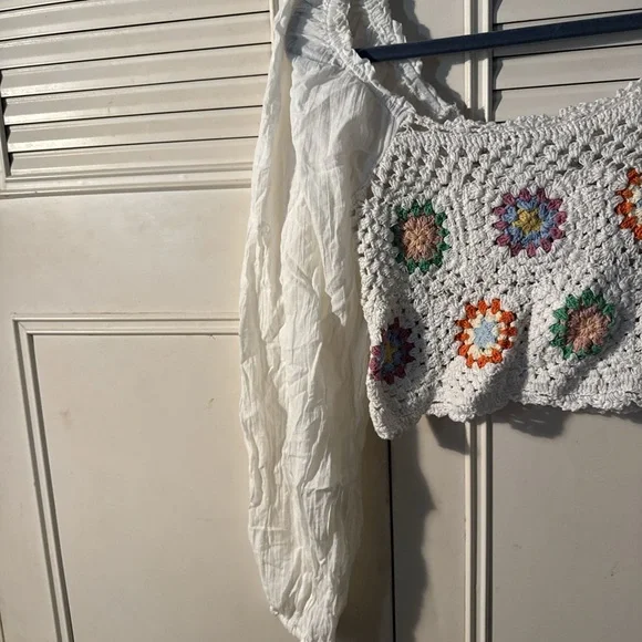 Aerie White Crochet Blouse with Colorful Accents - Picture 5 of 6